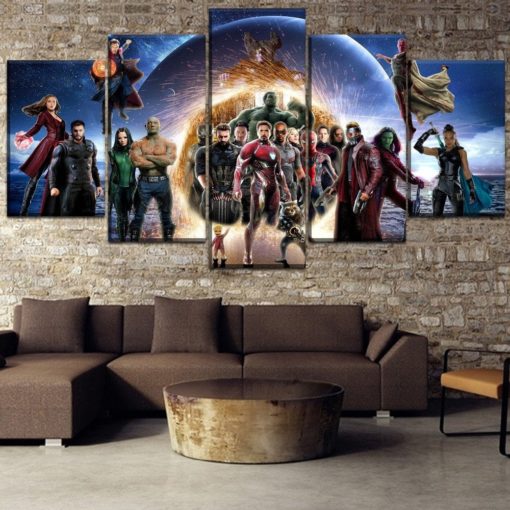 5 Panels Avengers Canvas Art Multi Piece Black Widow Captain America Endgame Guardians Galaxy Hulk Infinity War Iron Man Marvel Thanos Thor