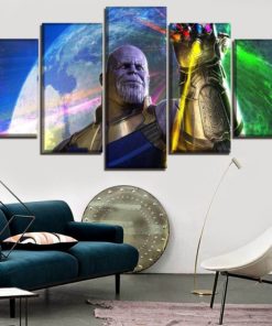 5 Panels Thanos Canvas Art Multi Piece Avengers Endgame Infinity Gauntlet Infinity War Marvel Home Decor Poster Print
