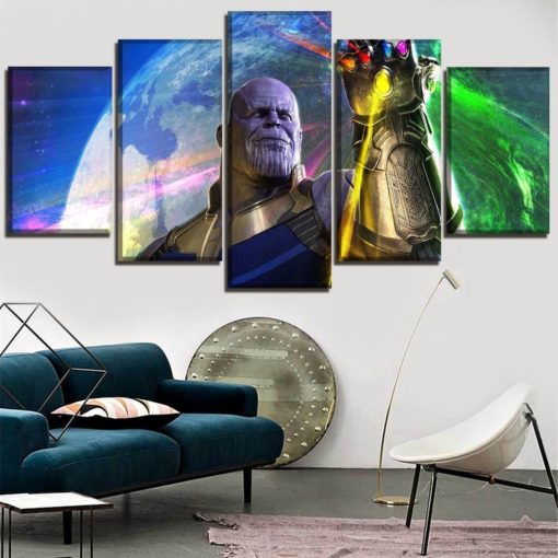 5 Panels Thanos Canvas Art Multi Piece Avengers Endgame Infinity Gauntlet Infinity War Marvel Home Decor Poster Print