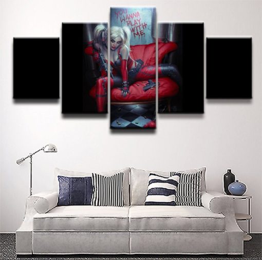 Harley Quinn Suicide Squad Arkham Asylum Gotham City Siren Dark Knight Joker 5 Piece Canvas Art Home Decor Poster Print Panel  Wall Hanging