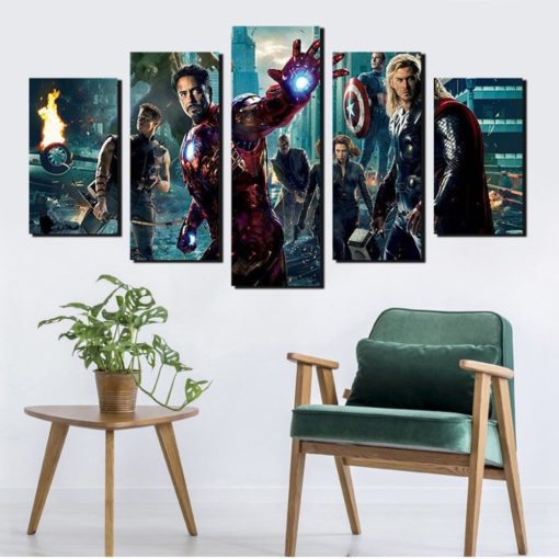 Marvel Avengers Infinity War Endgame Suphero DC Comic Cartoon 5 Piece Canvas Anime Manga Home Decor Wall Art 5 Panel Print Wall Hanging