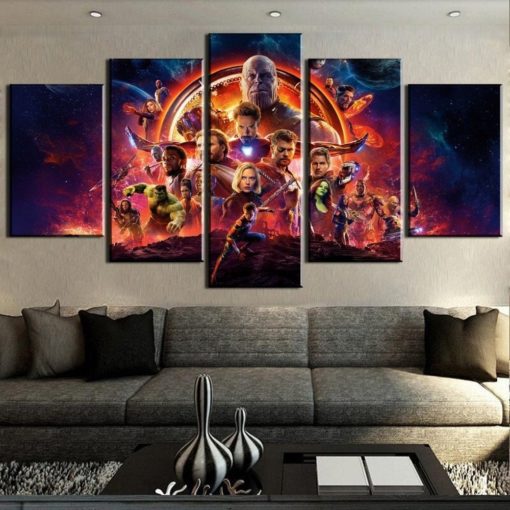 5 Panels Avengers Canvas Art Multi Piece Black Widow Captain America Endgame Hulk Infinity War Iron Man Marvel Thanos Thor Home Decor