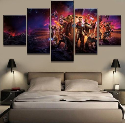 5 Panels Avengers Canvas Art Multi Piece Black Panther Widow Captain America Endgame Hulk Infinity War Iron Man Marvel Spider-man Thor Home