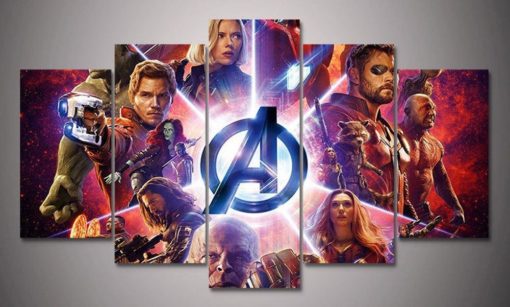 Marvel Avengers Infinity War Endgame Suphero DC Comic Cartoon 5 Piece Canvas Anime Manga Home Decor Wall Art 5 Panel Print Wall Hanging