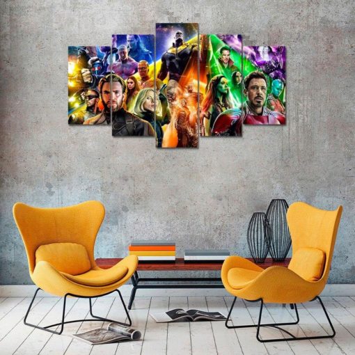 Marvel Avengers Infinity War Endgame Suphero DC Comic Cartoon 5 Piece Canvas Anime Manga Home Decor Wall Art 5 Panel Print Wall Hanging