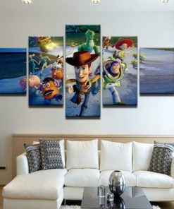 Toy Story Woody Buzz Lightyear Characters Framed Canvas Five Piece Multi Panel Wall Art Home Decor 5 pc For Him For Her