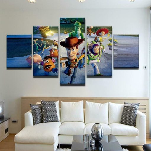 Toy Story Woody Buzz Lightyear Characters Framed Canvas Five Piece Multi Panel Wall Art Home Decor 5 pc For Him For Her