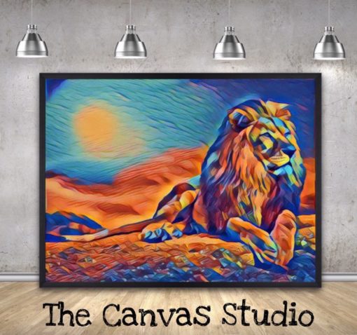 A Lion canvas print wall hanging for your wall space Framed ready to display (new)