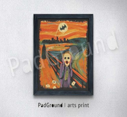 Batman Joker The Scream Poster Vintage Canvas Art Print, Personalized Print Art, Cloth Print, Natural Linen Cloth Print Art with Frame -BM27