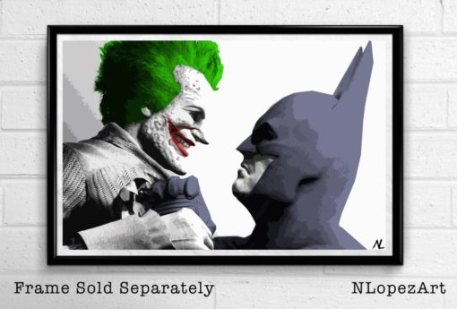 Batman and Joker Illustration - Superhero Movie Pop Art Comicbook Home Decor in Poster Print or Canvas