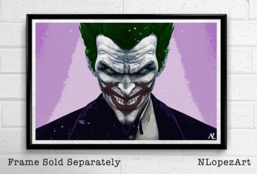 The Joker Pop Art Villian Illustration - Batman Superhero Clown Comic Book Home Decor in Poster Print or Canvas