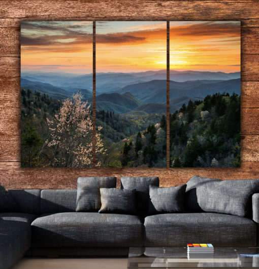 Smoky Mountain Sunset on Canvas, National Park Photo, North Carolina Scenic Blue Ridge Mountains, Appalachians, Office Decor, Nature Artwork