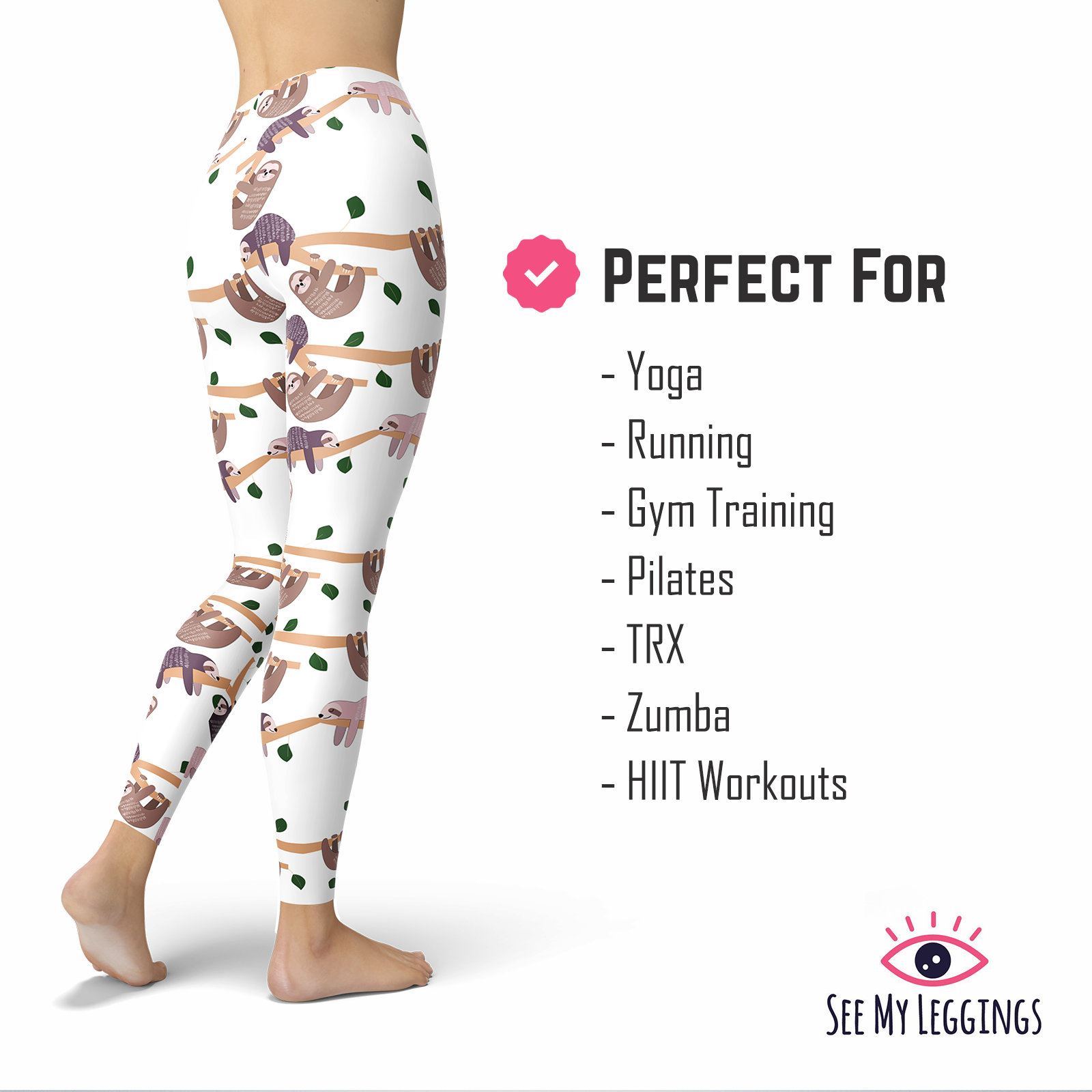 Sloth Leggings, Yoga Pants, Unique Leggings, Sloth Pants, Printed ...