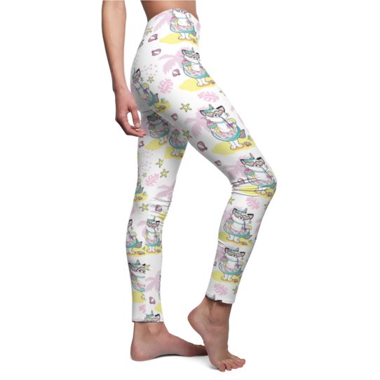 1 542x542 - Funny Cat With A Circle Of Flamingos And The Inscription Summer Vibes Leggings