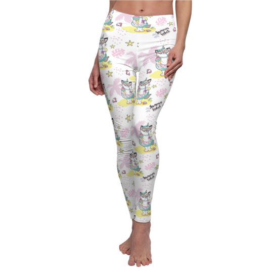2 542x542 - Funny Cat With A Circle Of Flamingos And The Inscription Summer Vibes Leggings