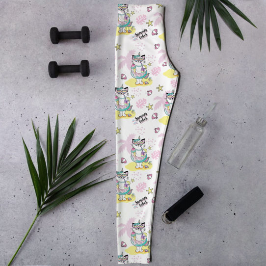 Mockup 542x542 - Funny Cat With A Circle Of Flamingos And The Inscription Summer Vibes Leggings